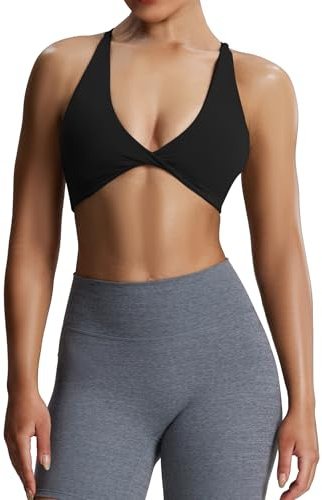Aoxjox Women's Workout Sports Bras Fitness Metamorph Sienna Twist Bra Yoga Crop Tank (Black, Medium)