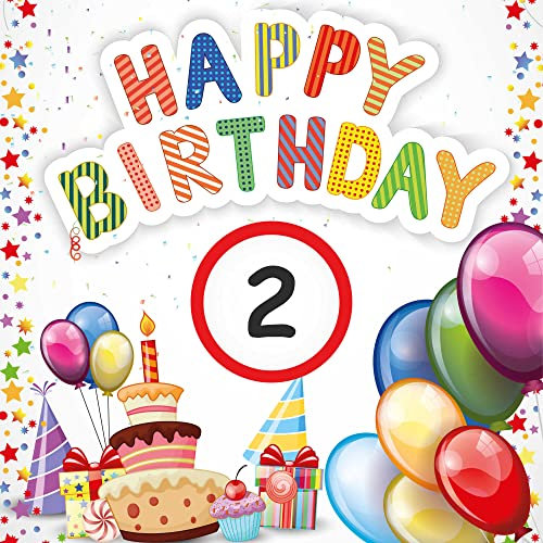 Indigos UG - Banner Geburtstag - Geburtstagsplane - Geburtstagsbanner Alter - 2 Jahre - 100x100 cm - Happy Birthday - mit Alter personalisiert - Kinder & Erwachsene - innen & außen
