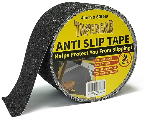 TAPEBEAR Nastro Antiscivolo Elevato Grip, Strisce Antiscivolo Per Scale Esterne Interne, Nastro Di Sicurezza Antiscivolo, Autoadesivo Nastro Da Segnalazione Nero, 100mm x 18m