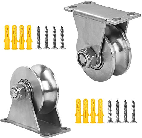 2 Stück U-Rollen Seilrollen mit Kugellager, Umlenkrollen Stahlseile für Schiebetore Seile, 61mm 304 Edelstahl Hebekran Flaschenzüge, Schrauben Tragkraft 180kg, für Lager, Rolltor