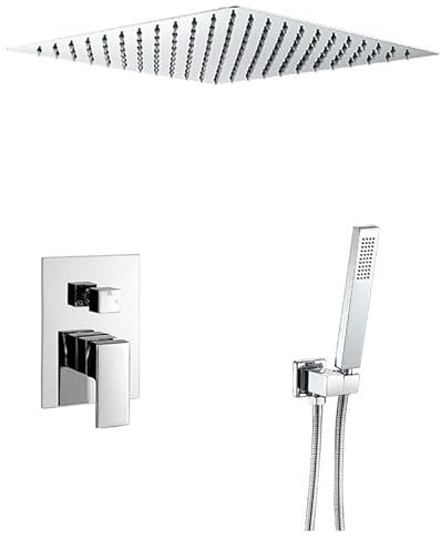VALAZ Douche Encastrable | Mitigeur Douche 2 voies, Pulvérisateur Effet Pluie | Installation au Plafond Facile et Rapide | Inoxydable, Pulvérisateur 30 cm, Chromé, Série Tajo