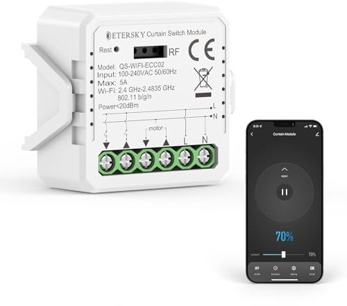 Wlan Rolladenschalter Modul mit Prozentfunktion, Etersky Smart WiFi Rolladensteuerung für Jalousien, APP Steuerung Kompatibel mit Alexa Google Home