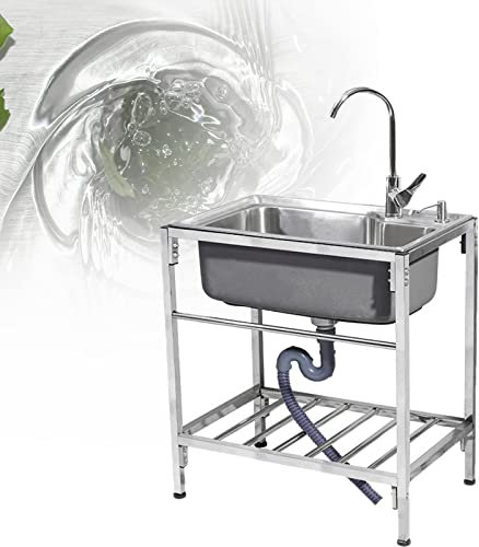 WORDFUN Lavelli Mobile da Cucina, Lavello da Cucina per Esterno, Lavello Commerciale in Acciaio, Mobiletto per Esterno, Lavello Campeggio, Lavamani Industriale, Lavabo di Utilità