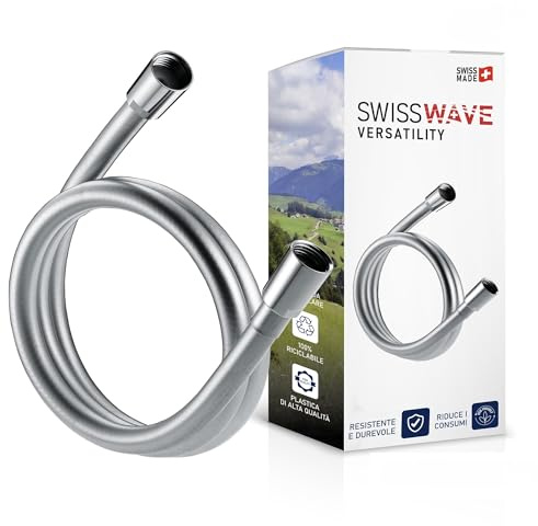 SwissWave - Flexible de Douche Luxe pour Douchette ou Pommeau de Douche - Tuyau de Douche Anti-Torsion, PCV Certifié Eau Potable, Anti-Rayures - Connexion Filetage Femelle 1/8-125 cm