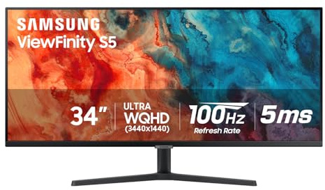 Samsung 34 ViewFinity S50GC Series Ultrawide QHD Monitor, 100Hz, 5ms, HDR10, AMD FreeSync, Ultrawide Screen, Eye Care, Thin Bezels, PIP, PBP, LS34C50DGANXZA, 2023, Black