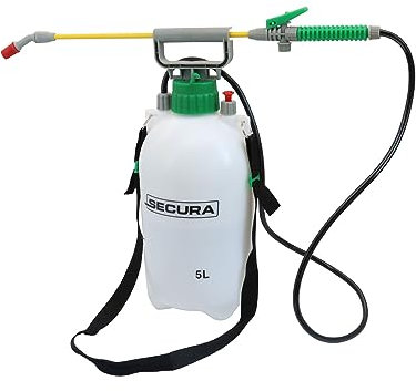 SECURA Drucksprüher 5 L | Hochwertiger Gartenspritze Drucksprüher 5 Liter | Unkrautspritze, Pumpsprühflasche, Pflanzenschutzgerät, Drucksprühgerät