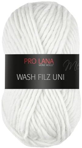 Frida's Wollhaus Pro Lana 50 g Wash Filz uni Filzwolle Stricken Häkeln Garn flauschig 26 Farben (101 | Weiß)
