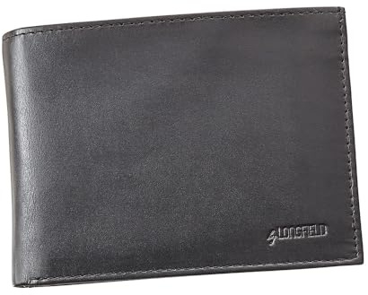 by LONGFIELD Kombi-Geldbörse, Herren Portemonnaie, Rindsleder, Schwarz | RFID-Schutz, zweigeteiltes Schein- und Münzfach / 12 Kartenfächer / 5 Einsteckfächer / Reißverschluss-Geheimfach
