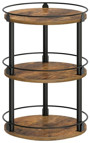 YATINEY Rotating Spice Rack, 3-Tier Lazy Susan Organiser, Circle Spice Rack, Industrial Turntable Spice Organiser, for Kitchen Countertop, Dining Table, Rustic Brown and Black XSR23BR