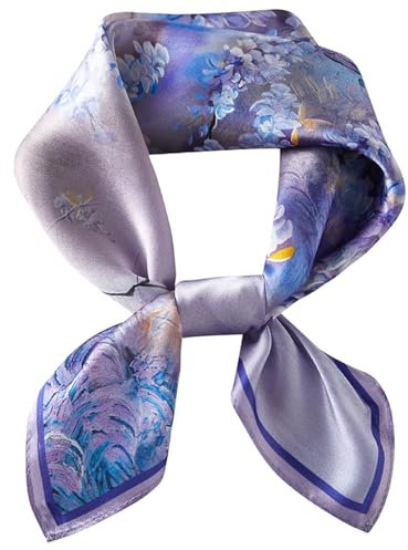 WUZININGLE Halstuch aus 100% Maulbeerseide, 53,3 x 53,3 cm, Seidenhaar, Kopftuch für Damen und Herren, leicht, quadratisch, Seidentuch, klein, Aromatischer Lavendel (lila), 21x 21 inches