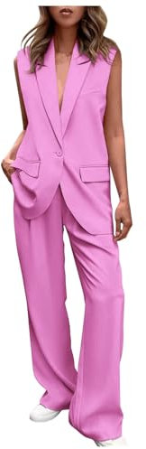 Gefomuofe Ensemble 2 pièces pour femme - Élégant - Avec revers - Blazer - Pantalon de bureau - Léger et respirant - Tenue de loisirs - T-shirt original - Taille haute, lilas, M