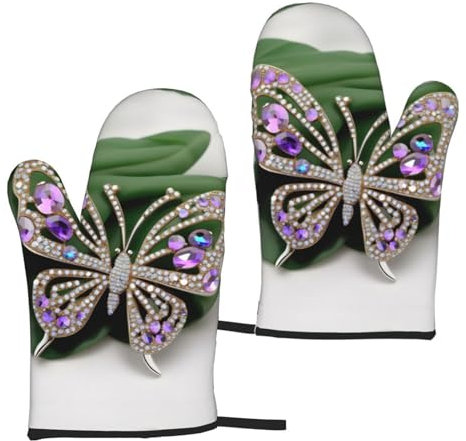 Rhinestone Butterfly Silicone Insulated Oven Mitts (One Pair),Oven Glove High Heat Resistant,for Cooking Barbecue
