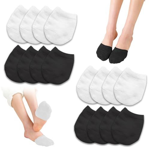 DERJDISF Calzini con punta da donna (39 – 42), 8 paia – antiscivolo, traspiranti, mezze calze invisibili, calzini ballerina per tacchi alti (4 paia in bianco e nero)