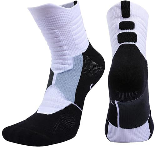 GMDNS Activewear Crew-Socken Für Herren Deodorant Basketball Socken Schnell Trocken Dicker Brothock Individuell Elite Atmungsaktiv Sport Handtuch Unterseite L39-42 Weiß