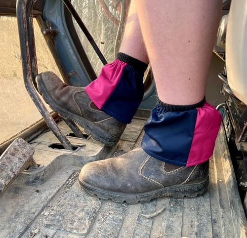 Oz OverBoots Harlequin Sox Savers Two Tone Reusable Cotton Drill Overshoes for Work Boots | Durable Shoe Covers to Stop Dirt & Mud | One Size Fits All (Navy and Fuchsia)
