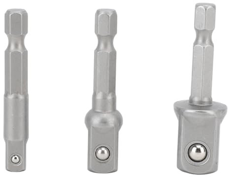 Yuecoom 3 Pcs Power Drill Adapter Socket,Hexagon Square Head Socket, Hex Shank Impact Driver Socket Adapter, Power Drill Sockets Adapter 1/4in 3/8in 1/2in,Stainless Steel