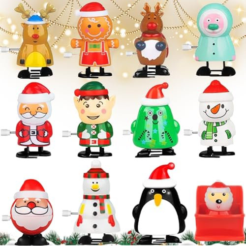 HBSFBH 12 Stück Weihnachten Aufziehspielzeug, Weihnachten Uhrwerk Spielzeug, Aufziehfigur Weihnachten, Weihnachtsmann Figur Uhrwerk Spielzeug, Kinder Aufziehspielzeug für Party Mitgebsel Weihnachten