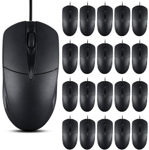 SUNYIWJIE Lot de 20 souris d'ordinateur filaire USB en vrac 1000 DPI 3 boutons avec souris USB simple et silencieuse pour ordinateur portable, ordinateur de bureau (noir 20)