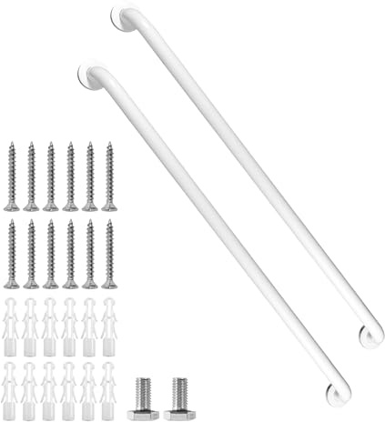 Rackickyer Dusch-Haltegriff, 2 Stück, 100 cm, weiß, Badezimmer-Haltegriff, 3,2 cm Durchmesser, 304 Edelstahl, rutschfeste Haltegriffe für Badewannen und Duschen, Handicap-Dusch-Haltegriff für Senioren