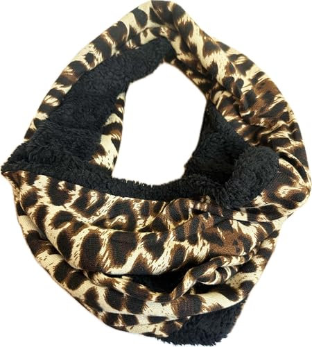 J26 Leopard Zebra Kuschelig Warmer Winter Loop Schal Fleece Schlauchschal Rundschal Leo flauschig Unisex (Leo Braun Schwarz)