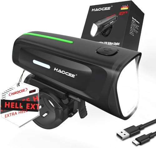 HAOCEE Éclairage De VéLo Avant, Éclairage De VéLo Approuvé par Stvzo, Lumiere Velo USB Rechargeable Type-C, Éclairage Velo Ipx5,Phare Velo