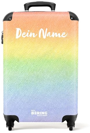 NoBoringSuitcases© Kinderkoffer, Koffer Personalisiert, Reisekoffer, | 55x40x20 cm - Handgepäck Koffer, Pastell-Regenbogen - Mehrfarbig, Trolley Kinder, Hardcase Koffer, Handgepäck