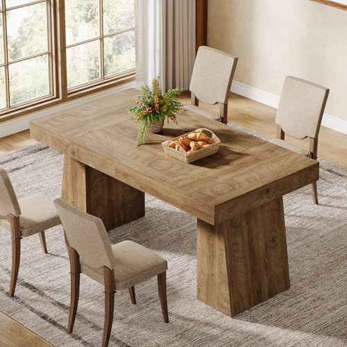 Tribesigns 55-Inch Dining Table for 4-6, Rectangular Dining Room Table with Sturdy Legs, Wood Kitchen Dinner Table, Mid-Century Modern Dining Table for Dining Room, Kitchen, Home, Yellow