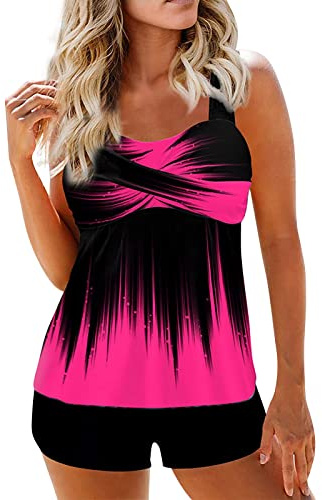 uxxnjfg Maillot De Bain Femme 2 Pieces Shorty Tankini Grande Taille Ensemble Maillot De Bain Taille Haute Amincissant avec Armature Ete Swimwear