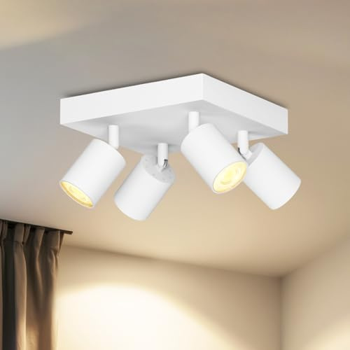 LVWIT Luces de cocina para techo, GU10, foco de techo ajustable de 4 vías, lámpara de techo LED blanca, foco de techo cuadrado, soporte de montaje de lámpara de techo (bombilla no incluida)
