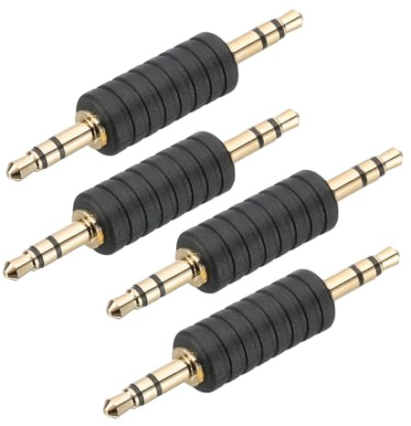 PATIKIL Adattatore Audio Maschio a Maschio da 3.5 mm (1/8 Pollice), 4 Pezzi Adattatore Audio Stereo Connettore Jack Placcato Oro per Cuffie Computer Laptop Altoparlante, Nero/Oro