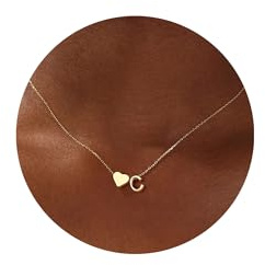 Turandoss Herz Kette mit Buchstaben Gold/Silber Geschenke für Frauen | 14K Gold Vergoldet, Kette mit Buchstaben A-Z, Halskette Herz, Geburtstagsgeschenk Geschenke für Kinder Freundin Mädchen