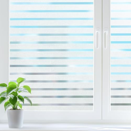 DOWELL Fensterfolie Streifen 90x200cm Matt Blickdicht Sichtschutzfolie | Selbstklebende Milchglasfolie Blickschutz Statische Haftung Klebefolie Milchfolie Anti-UV für Fenster in Küche Wohnung Büro