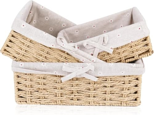 APOMOONS 2 Pezzi Cestino Pane con Foderato, 2 Misure Cestini Pane in Corda di Carta, Cestini Stoccaggio per Dolci Dessert Colazione, Cachi