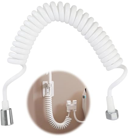 Badezimmer Federtyp Wasserschlauch, Teleskopischer Brauseschlauch, Bidet Federschlauch, Spiral Brauseschlauch Für Wasserhahn, Teleskopischer Duschschlauch, für Handbrause, Bidet, 3 meter Weiß