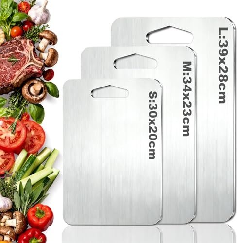 FOLAI 3PCS Cutting Board, S316 Stainless Steel Chopping Board, Double-Sided Food Grade Cutting Board, Dishwasher Safe Ideal for Handling Meat and Vegetables Separately