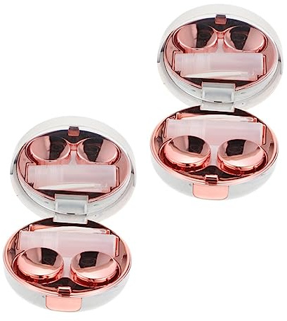 FOYTOKI 2 Stück Kontaktlinsenbehälter mit Spiegel Runder Marmor Look Aufbewahrungsbox für Monatslinsen für Unterwegs und Reisen Roségold Design