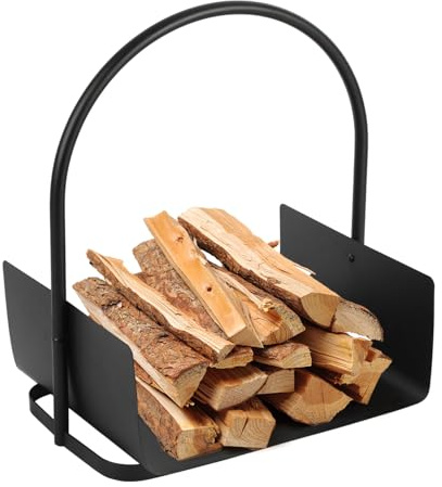 Daromigo Panier à bois pour bois de cheminée en métal noir - Étagère à bois de chauffage intérieure pour feu, cheminée, bois de chauffage, journaux ou bois de chauffage - Avec anse - 50 x 30 x 40 cm