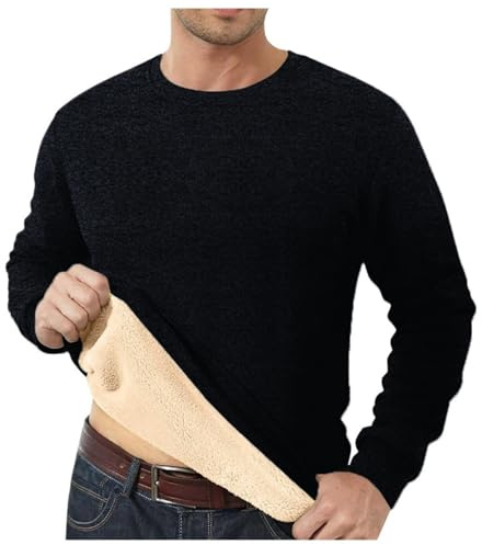 Sudaderas para Hombre, sin Capucha, Cuello Redondo, Forro Polar, térmica, Manga Larga, Informal, para Invierno, cálido, suéter Grueso, Ropa de Trabajo, Negro, L