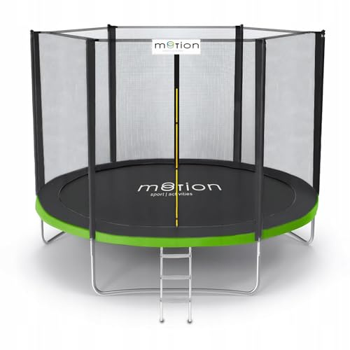 JUMI - Trampolín de jardín 8FT (244 cm) Motion Sport Line con red de seguridad exterior, para niños y adultos, carga máxima de 110 kg, postes acolchados, certificado TÜV GS y CE, color verde