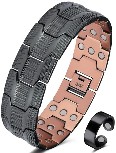 Jeracol kupferarmband herren mit magneten, 3row Ultrastarke Magnete 99,99% massives kupfer magnetarmband herren, verstellbare Größe und Schmuck – Geschenkbox