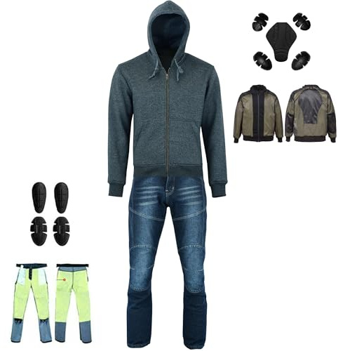Vaster Moto Motorradkombi für Herren mit CE-Protektoren, 2-teiliges Set aus Jeans und Hoodie aus Aramidfaser, Schutzhose (81 cm Länge) (Blaue Jeans + Anthrazitfarbener Hoodie, M)