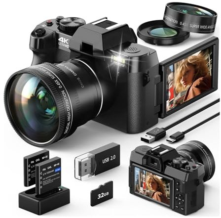 gdsDEs Fotocamera digitale compatta 4K WIFI Webcam Videoregistratore Vlog Vintage Videocamera 48MP Zoom digitale 16X