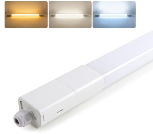 Bloombeam LED Feuchtraumleuchte 115 cm (120-cm-Klasse), 36W 4400 lm, IP65 wasserdichte LED Röhre, CCT 3000K/4000K/6500K, Deckenleuchte für Garage Keller Werkstatt Bad Küche