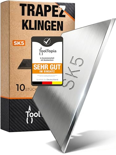 Trapezklingen SK5 Stahl 10 Stück | Cuttermesser & Teppichmesser Klingen Set | Klingen Set, Universelle Ersatzklingen für Cuttermesser, Cutter Klingen in praktischer Spenderbox, Trapezklingen Cuttermesser