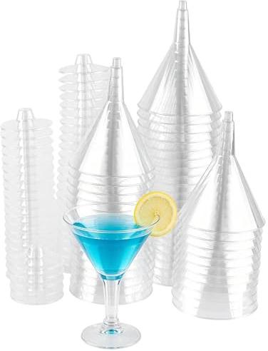 CHEUNGR 50 Pack Plastic Martini Glasses, 180ml/6oz Small Cocktail Glasses, Reusable Clear Cups for Champagne Wine Juice Christmas Wedding Party