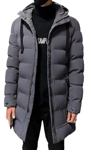 FlutVolt dunkappa för män lång vinterjacka varma pufferjackor quiltad jacka med huva parkas jackor dragkedja förtjockad vinterrock för män
