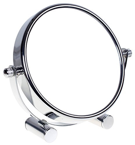 HIMRY Doppia Faccia Specchi Trucco, Ingranditori 5X Con Piedistallo ø 15,3cm, 6 Specchio da Tavolo, specchio borsa viaggio, cosmetico Specchio Bagno Rasatura radersi, Argento, cromato, KXD3142-5x
