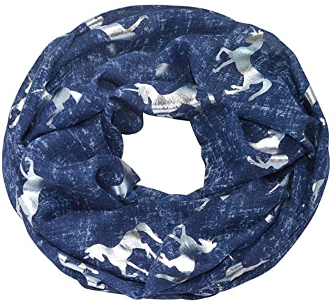 thb Richter Loopschal Meliert Schlauchschal mit Einhorn Unicorn Muster Pferd Horse Metallic Aufdruck Silber Glitzer Glanz Glänzend Rundschal Weich Soft Schals Tücher