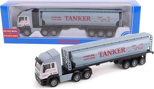 Toyland® Camión de Juguete y Remolque de 28 cm - Diecast - Modelos de Juguetes y vehículos - Diseños Variados (Camión Cisterna)