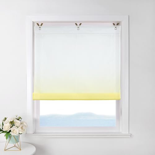 ESLIR Raffrollo ohne Bohren Raffgardine Transparent mit Ösen Farbverlauf Gardinen mit Haken Ösenrollo Modern Vorhänge Gelb BxH 80x130cm 1 Stück